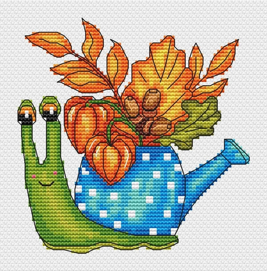 Snail. Autumn Cross Stitch Pattern фото 3