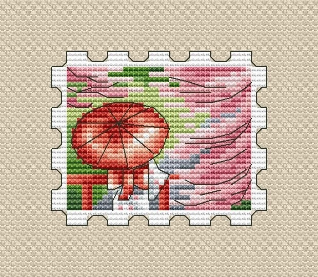 Japanese Girl Postage Stamp Cross Stitch Pattern фото 1