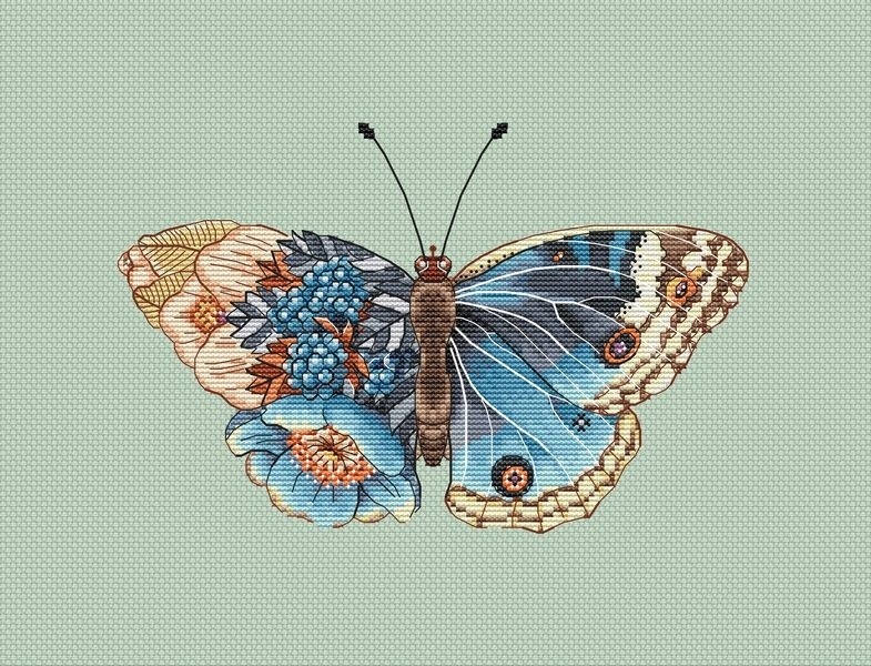Azure Butterfly Cross Stitch Pattern фото 2