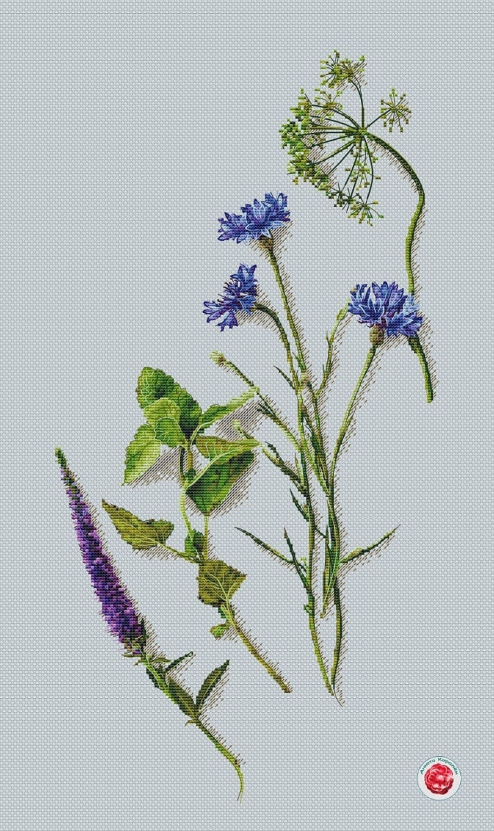 Cornflowers and Herbs Cross Stitch Pattern фото 1