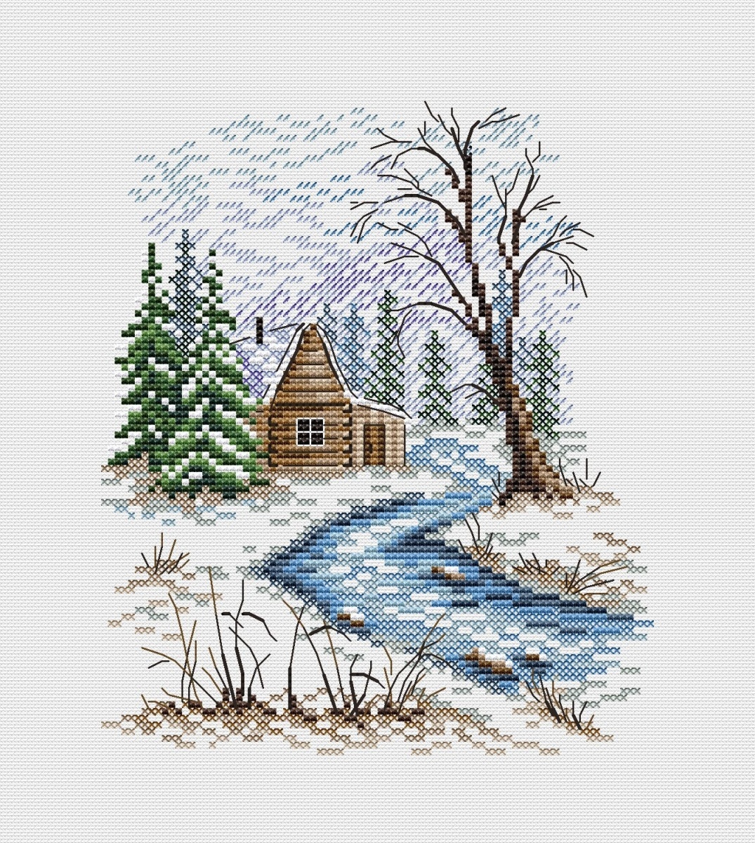 Winter Scenery Cross Stitch Pattern фото 1