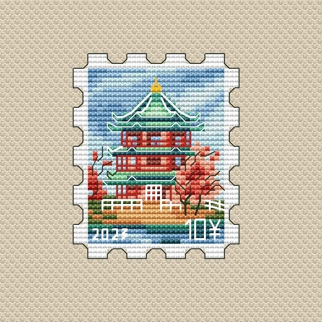 Summer Palace Postage Stamp Cross Stitch Pattern фото 1