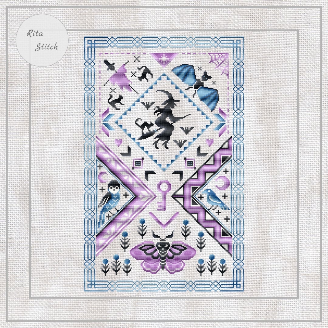 Sampler Witch Cross Stitch Pattern фото 1
