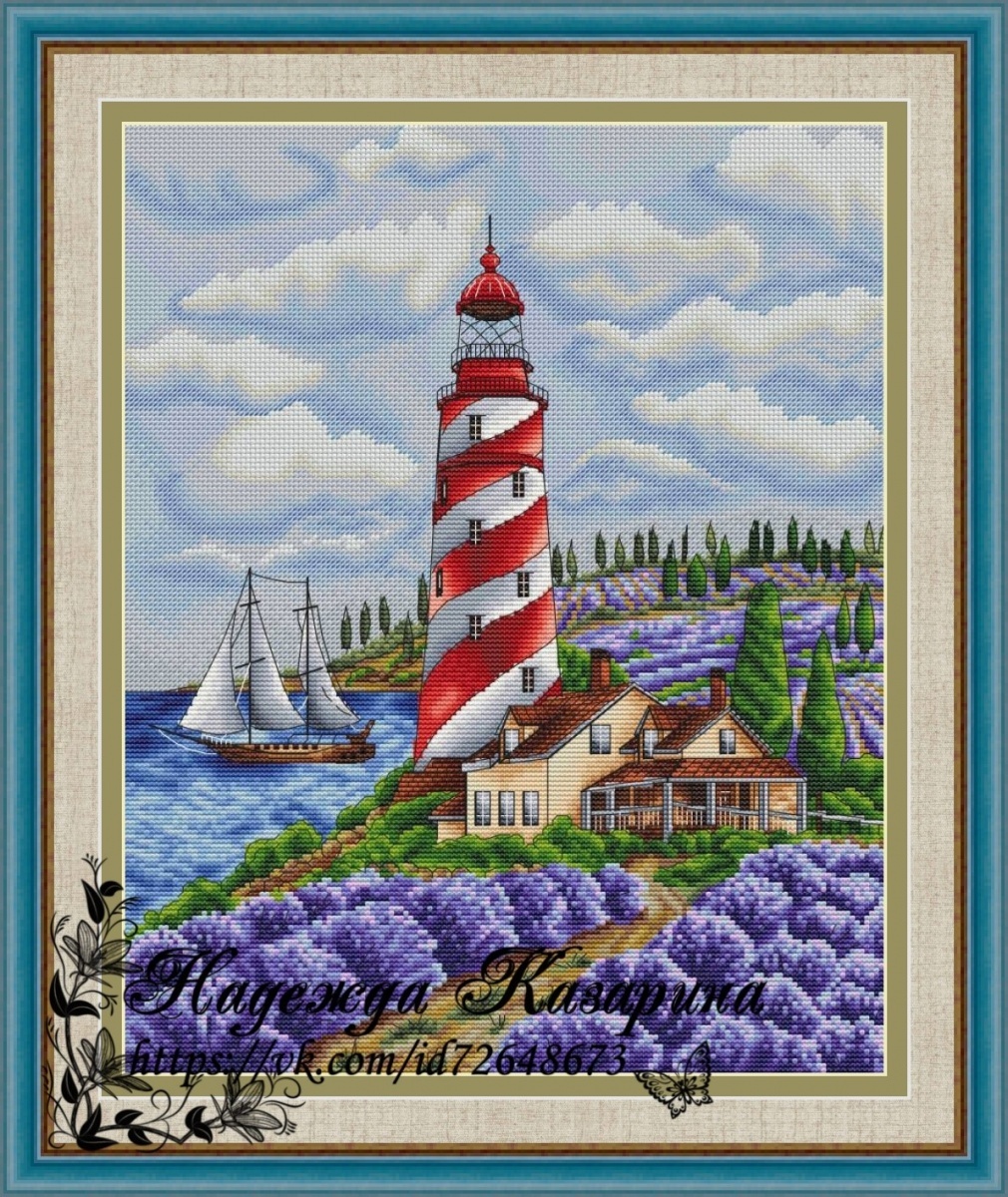 Lighthouse and Lavender Cross Stitch Pattern фото 1