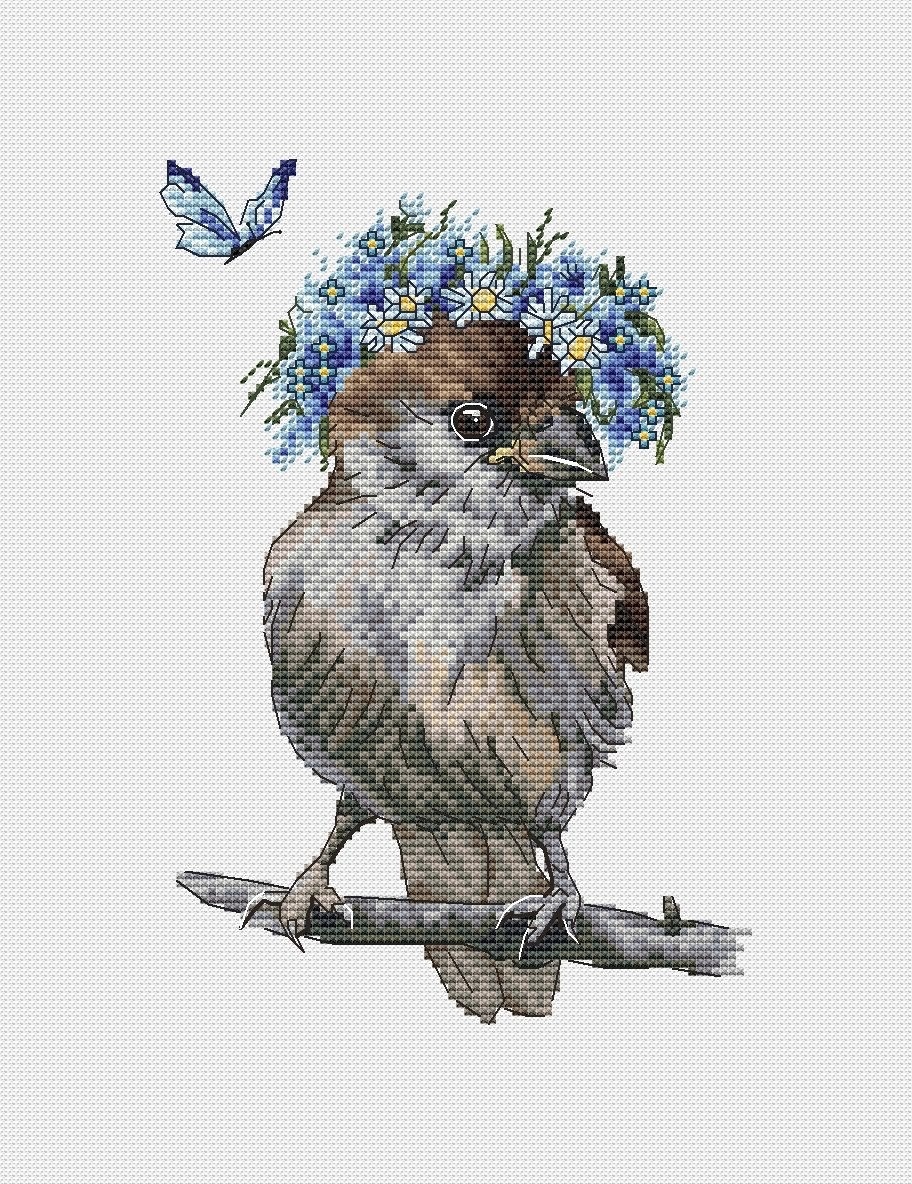 Sparrow and Butterfly Cross Stitch Pattern фото 2