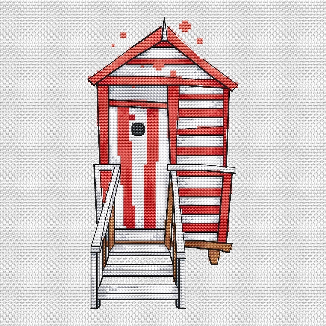 Beach House. Red Cross Stitch Pattern фото 1