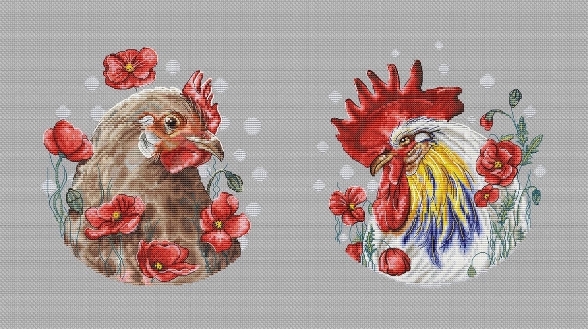 Chicken and Poppies Cross Stitch Pattern фото 3
