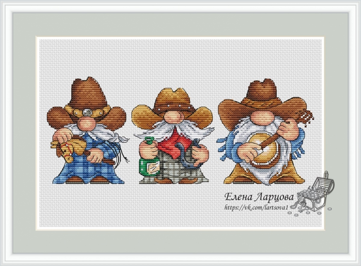 Gnomes Cowboys Cross Stitch Pattern фото 1