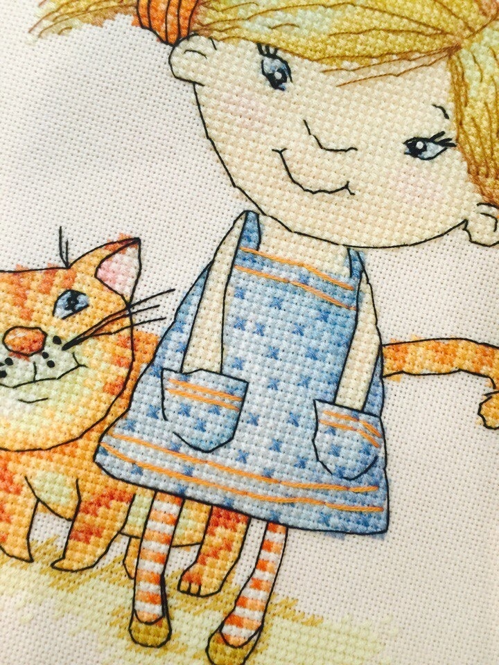 Girl and Cat Cross Stitch Pattern фото 3