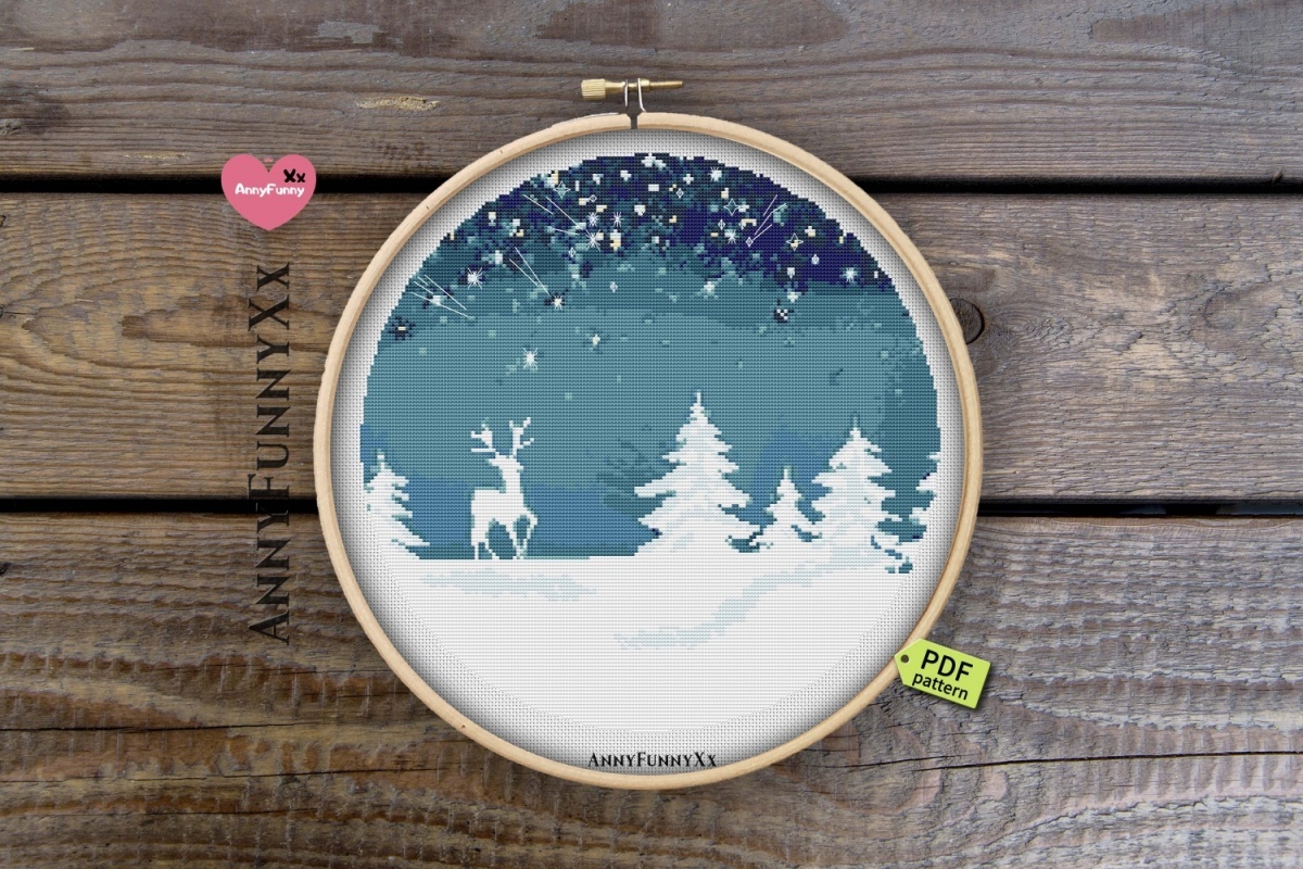 Winter Night. Deer Cross Stitch Pattern фото 4