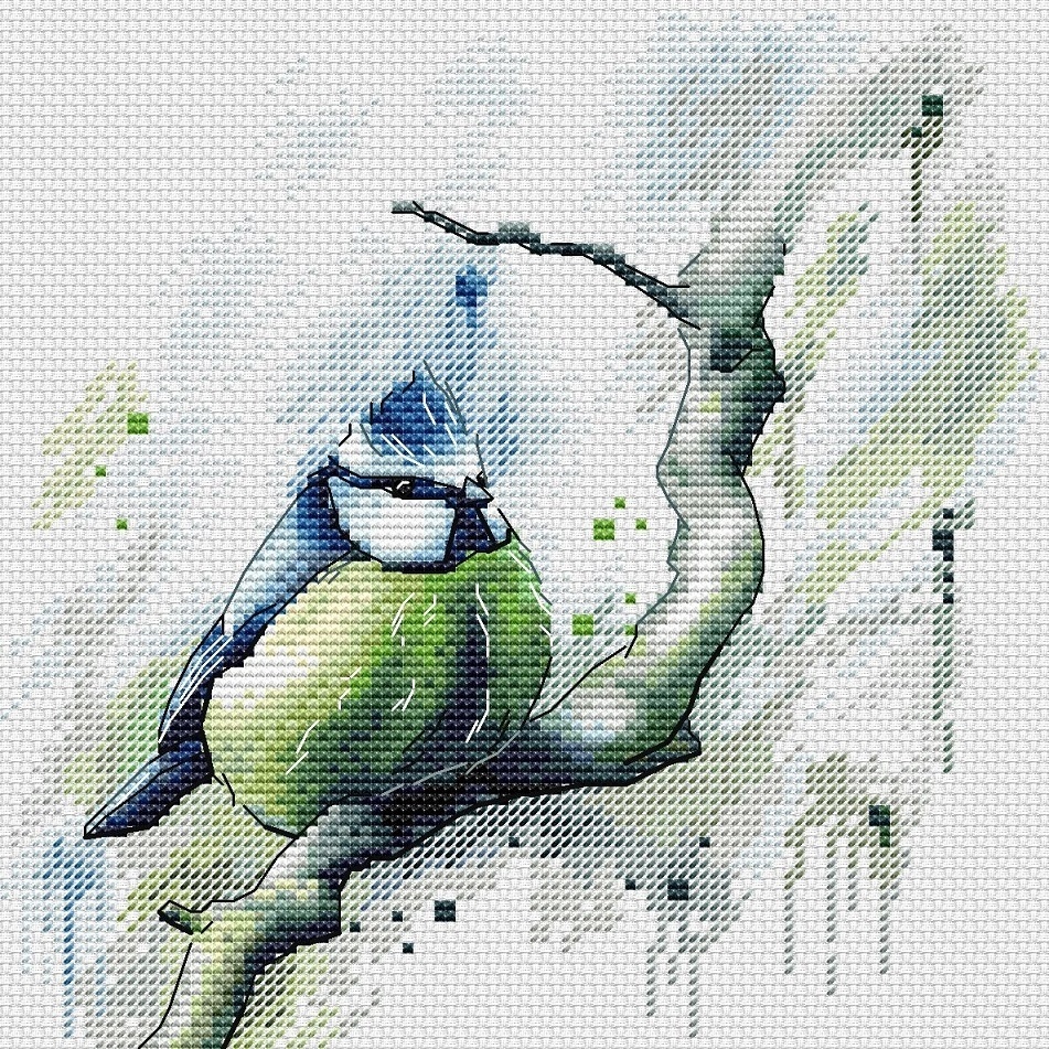 Watercolor Titmouse Cross Stitch Pattern фото 1