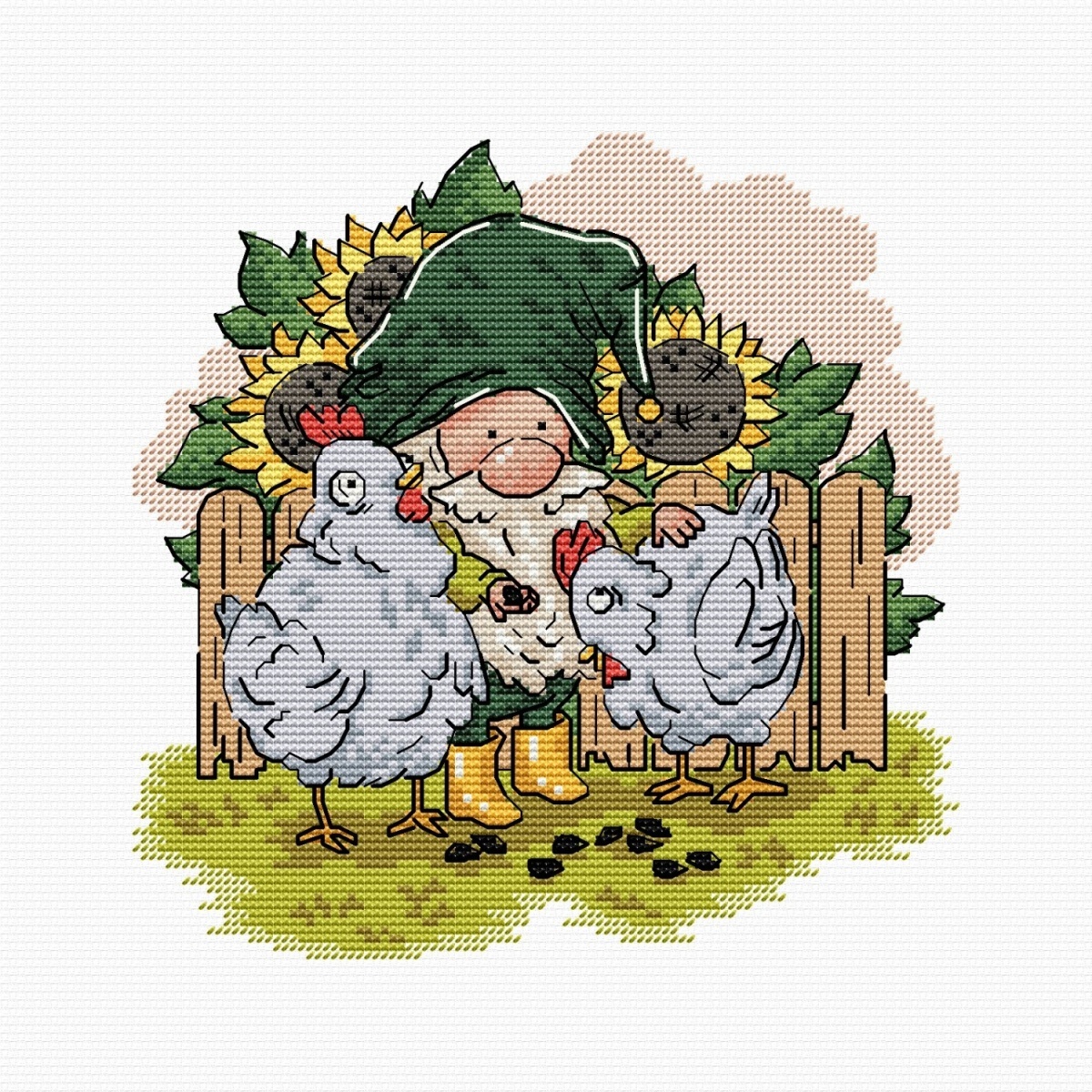 Gnome with Chickens Cross Stitch Pattern фото 1
