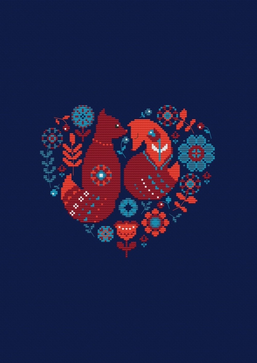Heart Dark Blue Cross Stitch Pattern фото 1