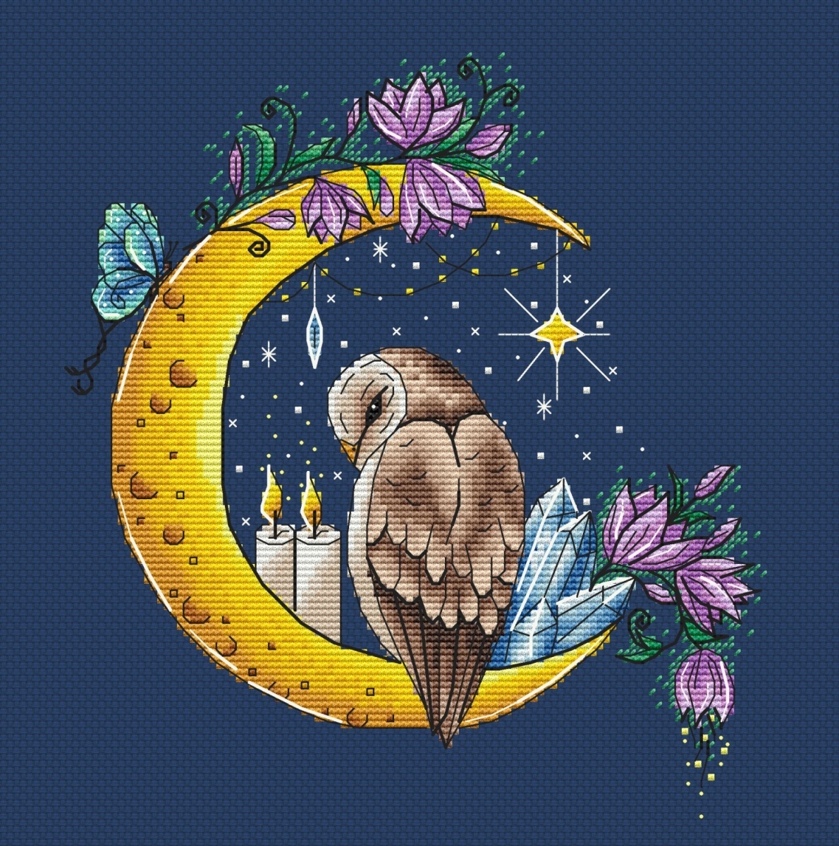 Moon Owl Cross Stitch Pattern фото 1