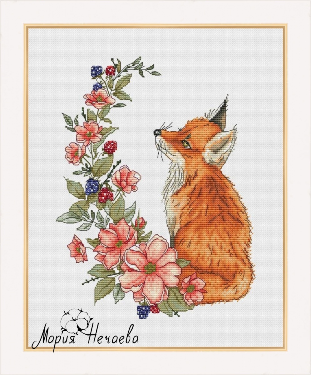 Fox and Flowers Cross Stitch Pattern фото 1