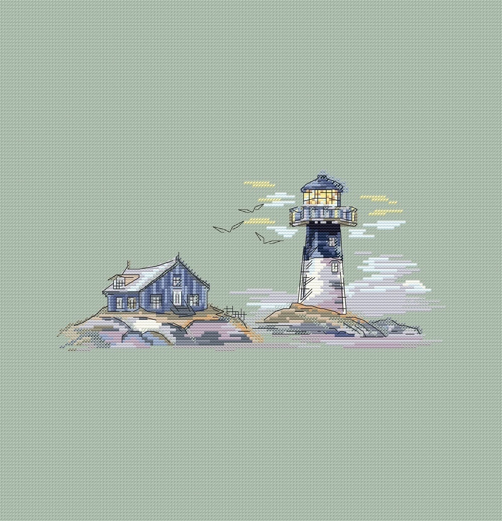 Lighthouse Watercolor Cross Stitch Pattern фото 4