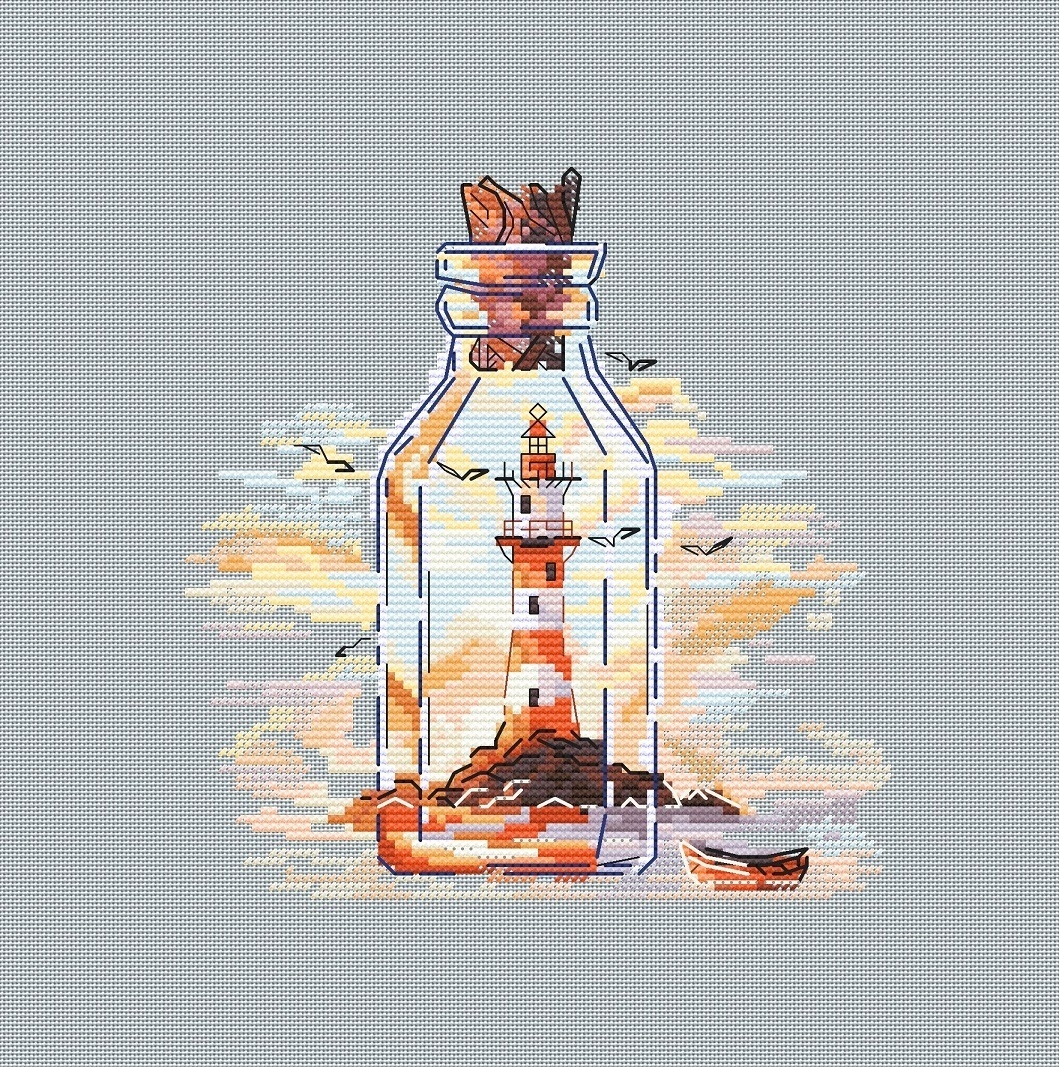 Autumn Lighthouse in a Bottle Cross Stitch Pattern фото 2