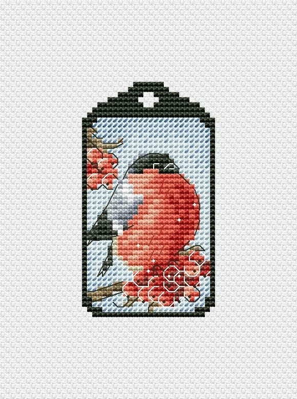 Bullfinch Keychain Cross Stitch Pattern фото 1