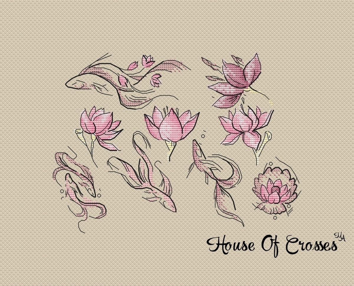 Fishes and Lotuses Cross Stitch Pattern фото 1