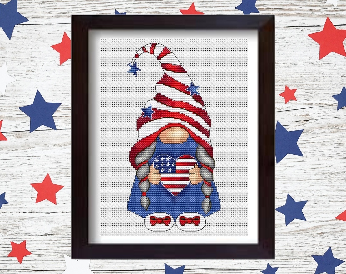 Patriotic Girl Gnome Cross Stitch Pattern фото 1