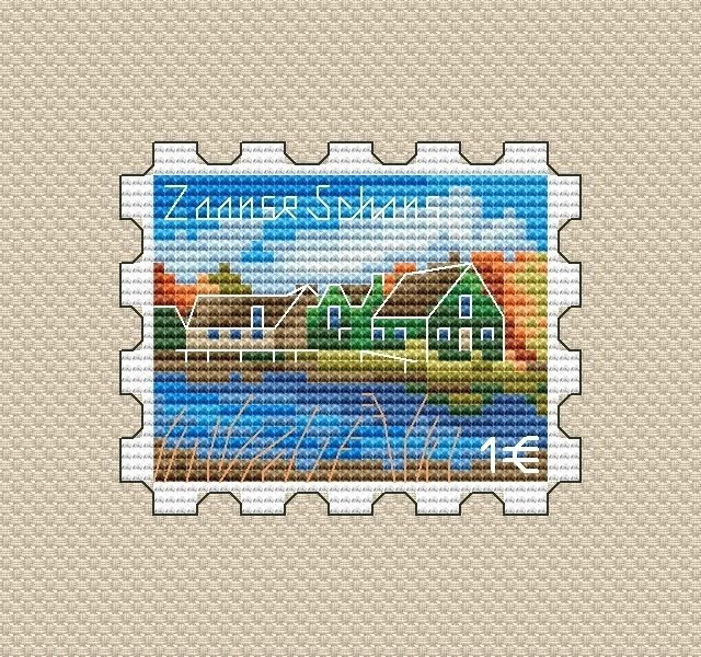 Zaanse Schans Postage Stamp Cross Stitch Pattern фото 1