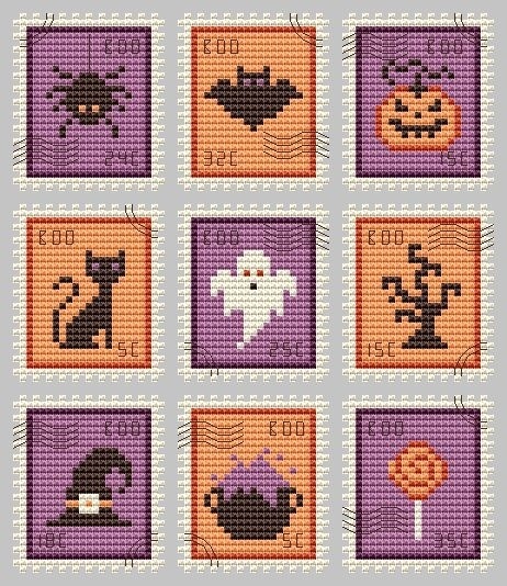 Halloween Postage Stamps Cross Stitch Pattern фото 1