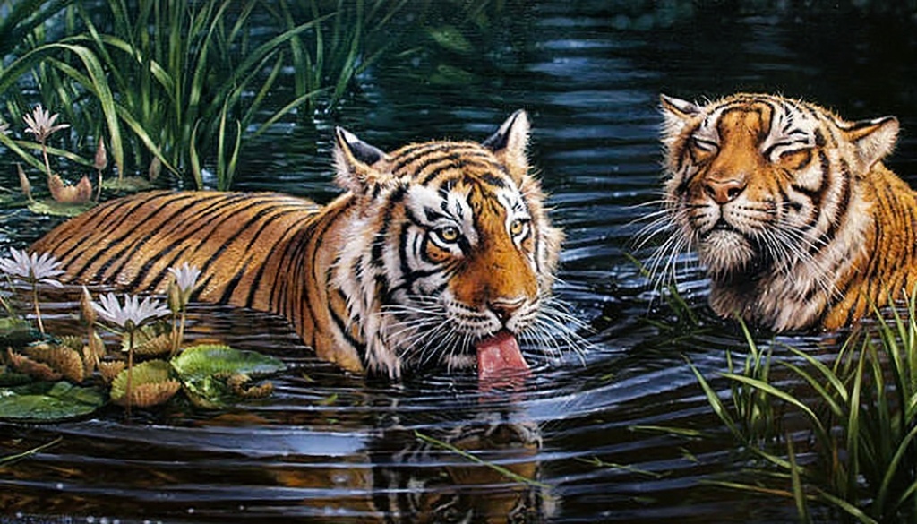 Tigers in the Water Diamond Painting Kit фото 1