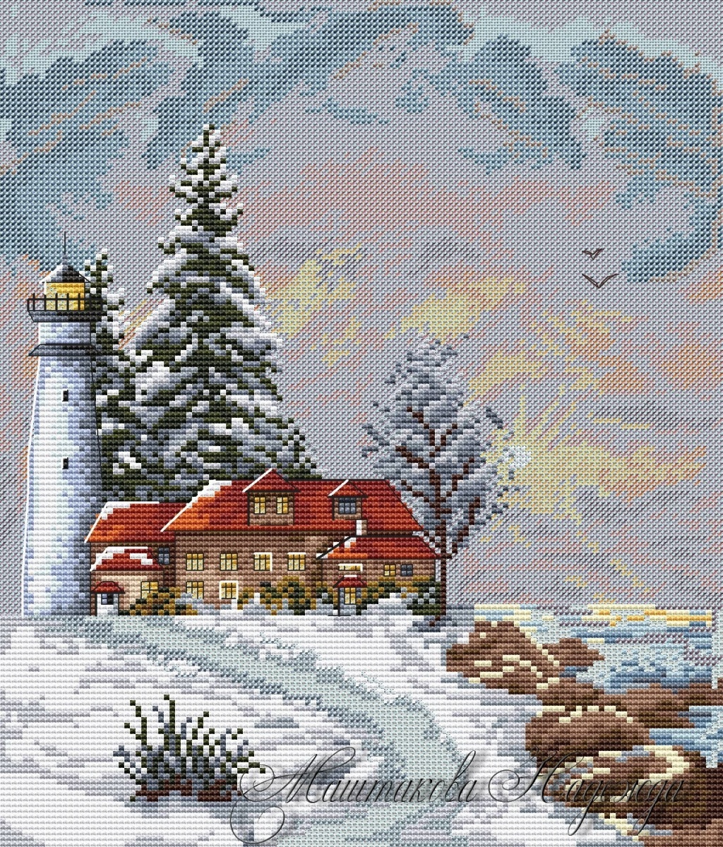 Winter Lighthouse Cross Stitch Pattern фото 1