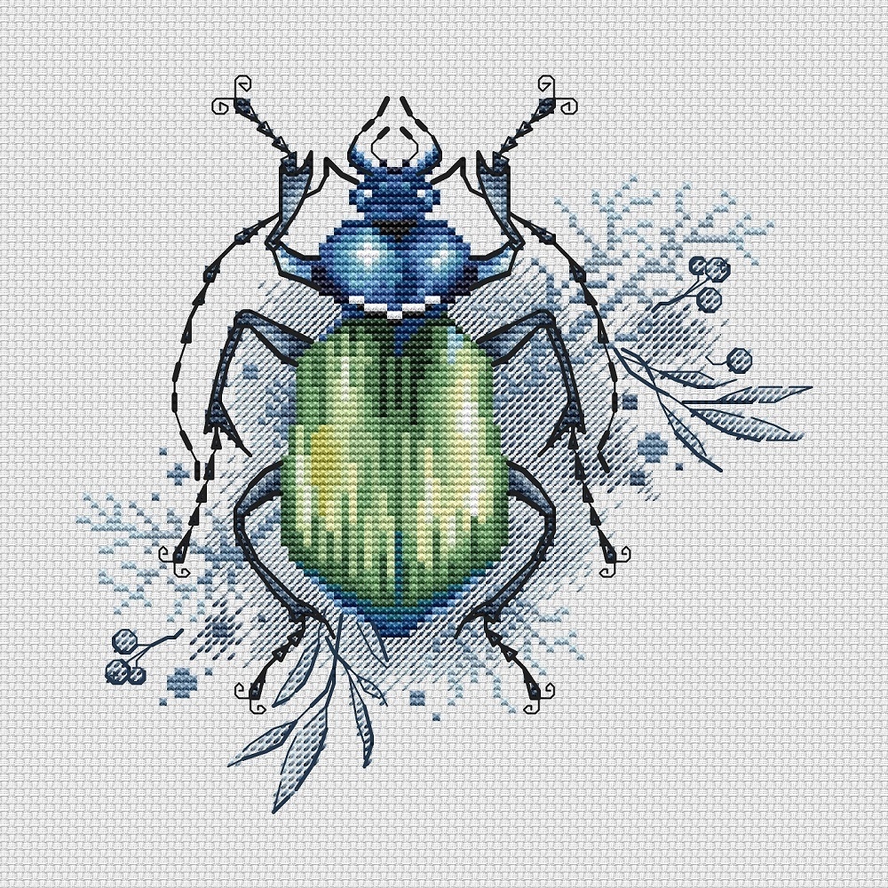 Green Beetle Cross Stitch Pattern фото 1