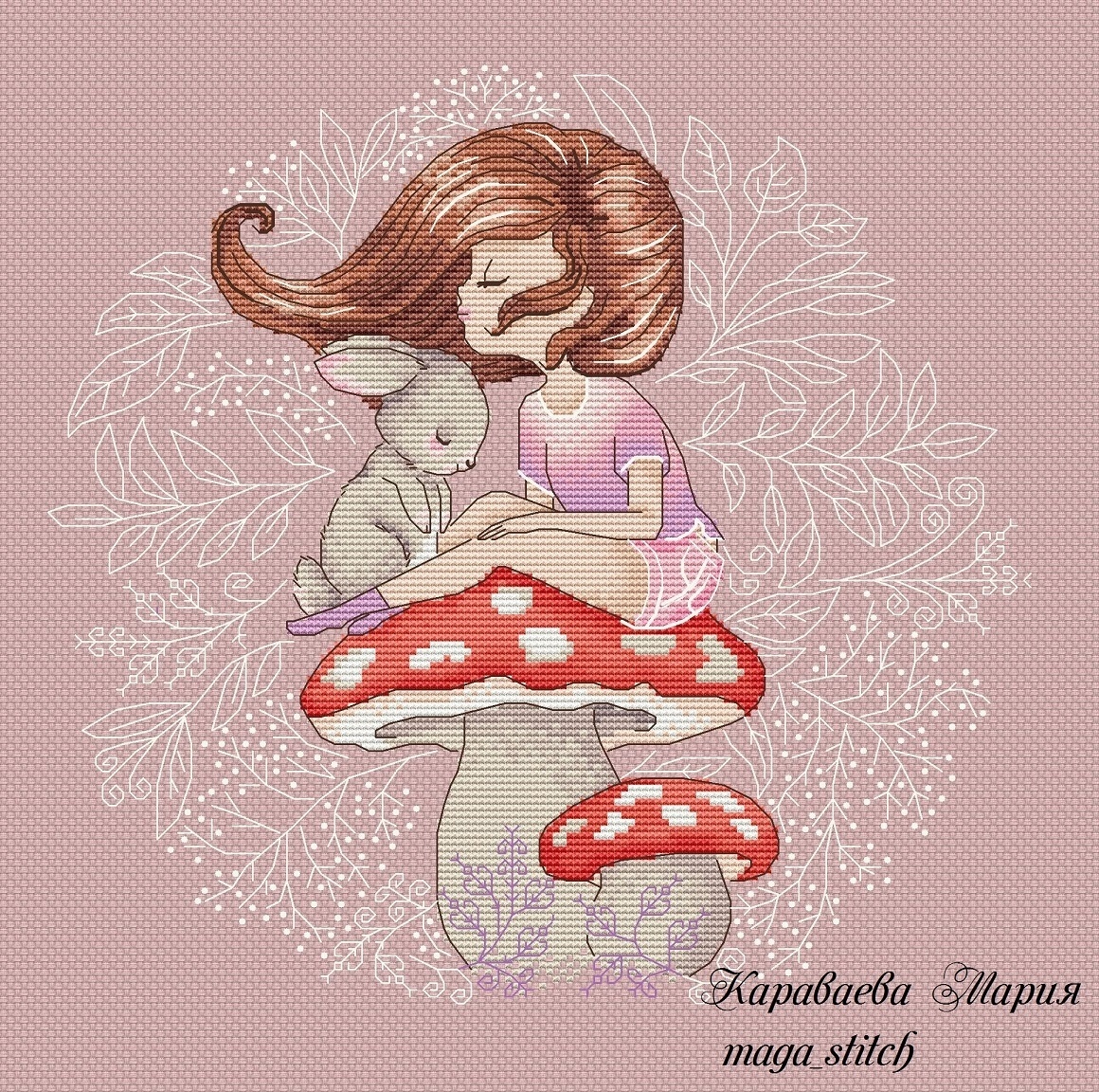 Girl and Agaric Cross Stitch Pattern фото 1