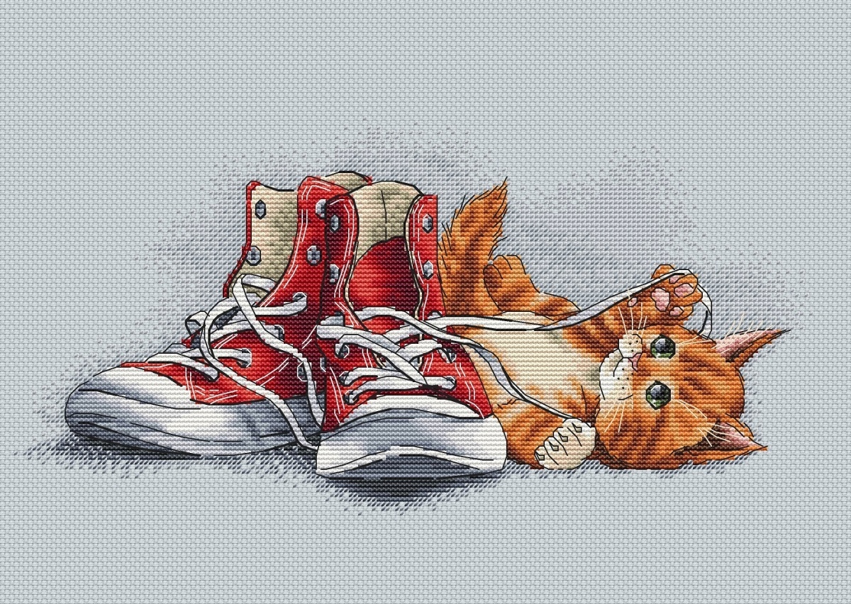 Red Kitten Prankster Cross Stitch Pattern фото 1