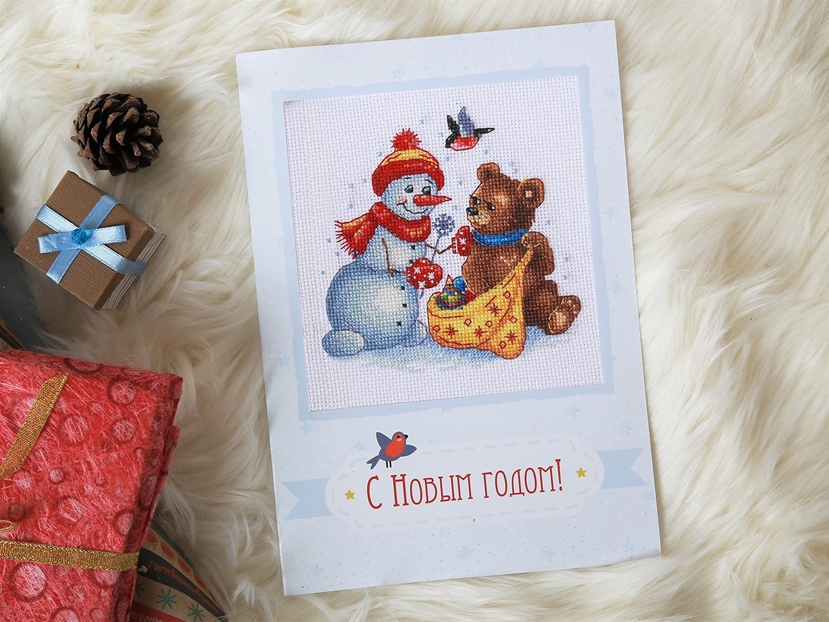 Postcard. Holiday Gifts for Teddy Cross Stitch Kit фото 4