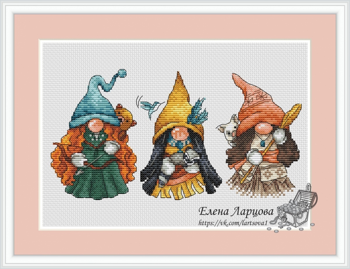 Gnomes Merida, Pocahontas, Moana Cross Stitch Pattern фото 1