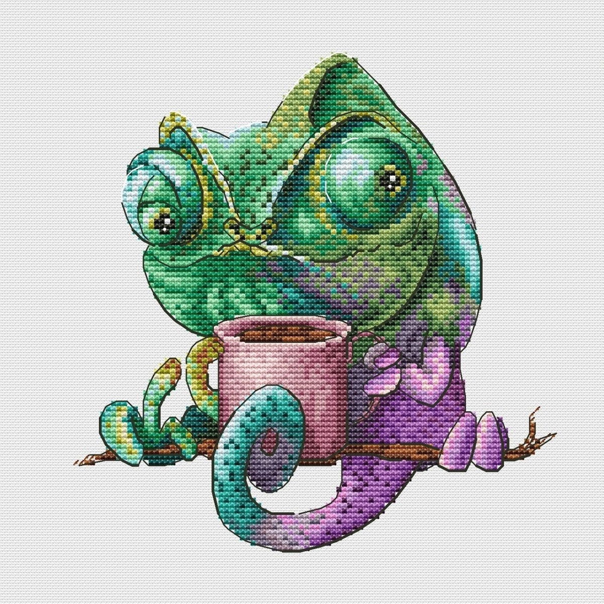 Coffee Lovers. Chameleon Cross Stitch Pattern фото 1