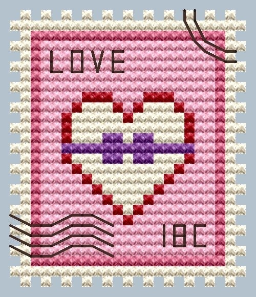 Love Heart Postage Stamp Cross Stitch Pattern фото 1