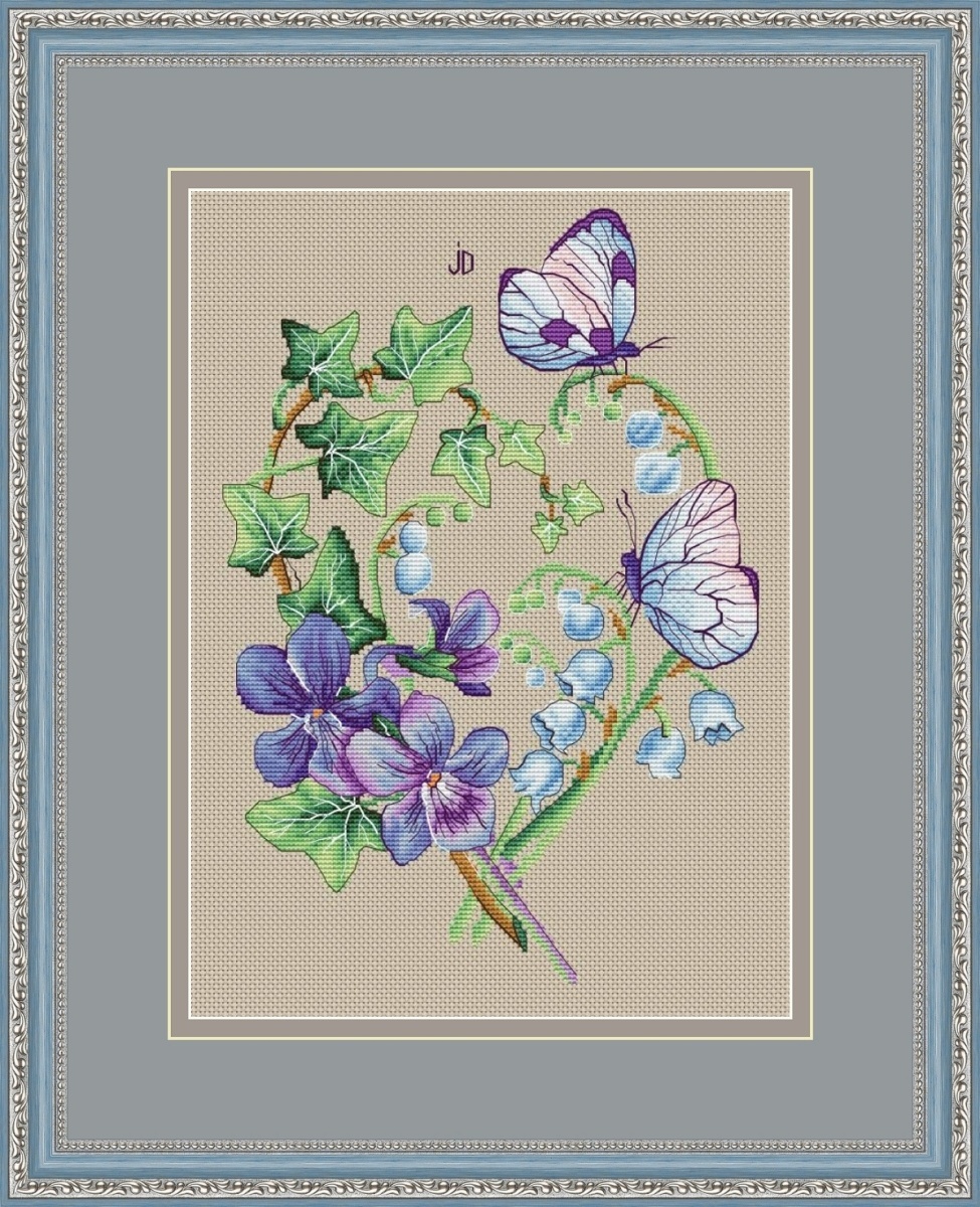 Heart with Lilies of the Valley Cross Stitch Pattern фото 1