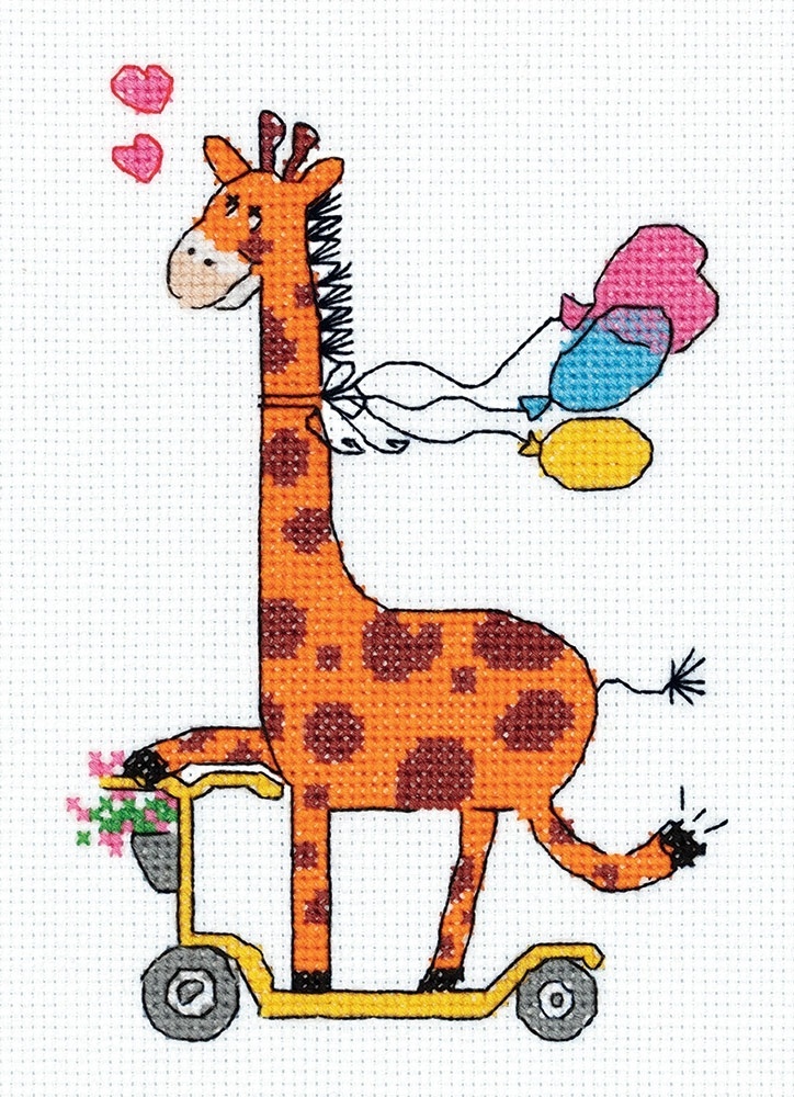 Giraffe on a Scooter Cross Stitch Kit фото 1