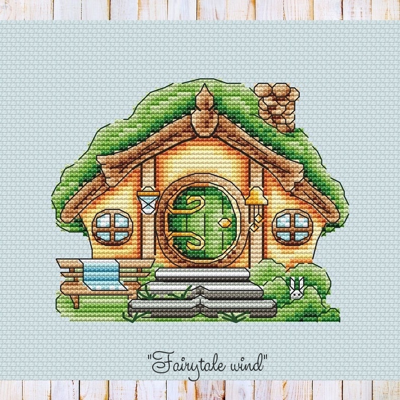 House with a Green Door Cross Stitch Pattern фото 1