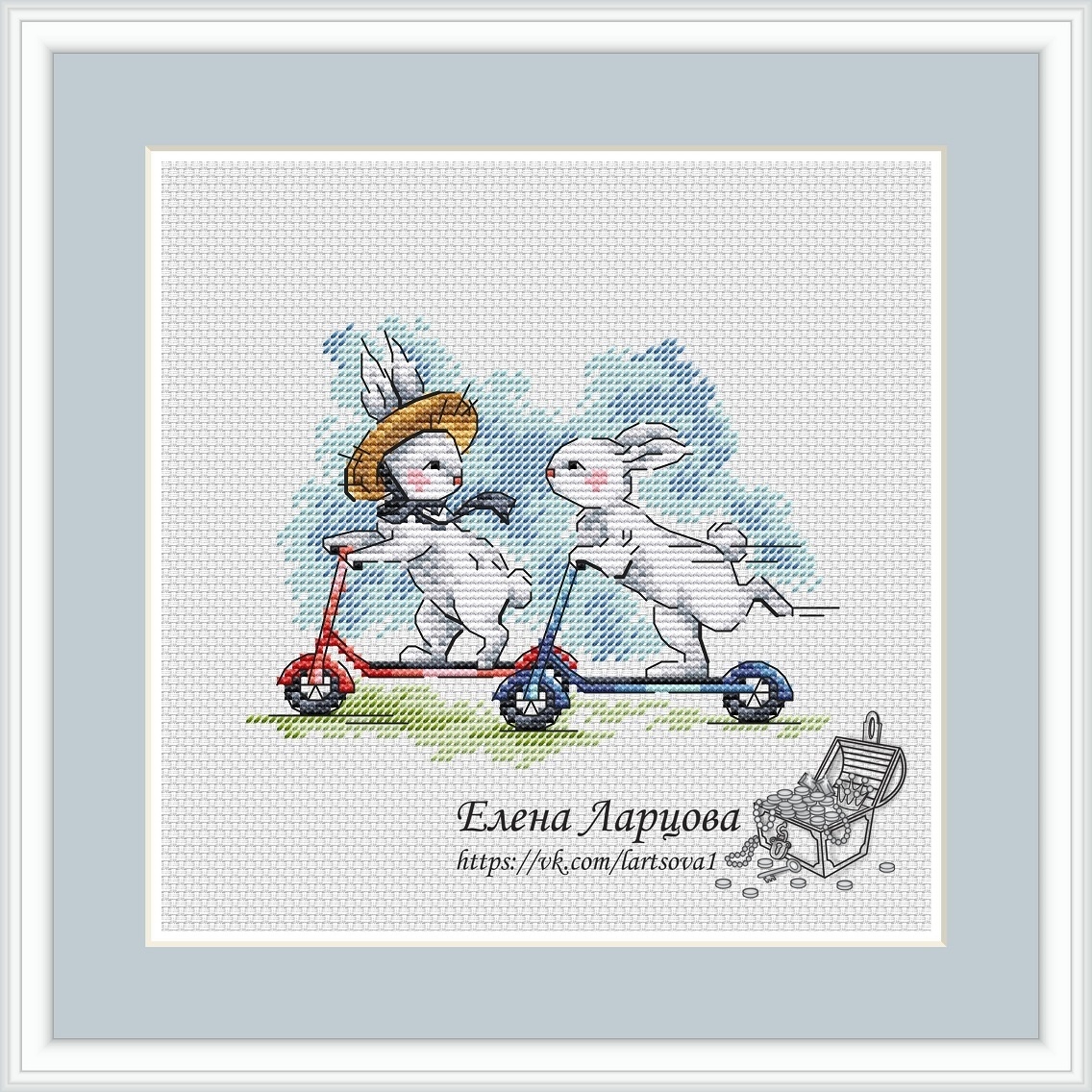 Summer Bunnies. On Scooters Cross Stitch Pattern фото 1