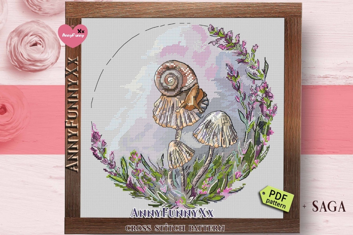 Forest Wreath. Toadstool and Snail Cross Stitch Pattern фото 2