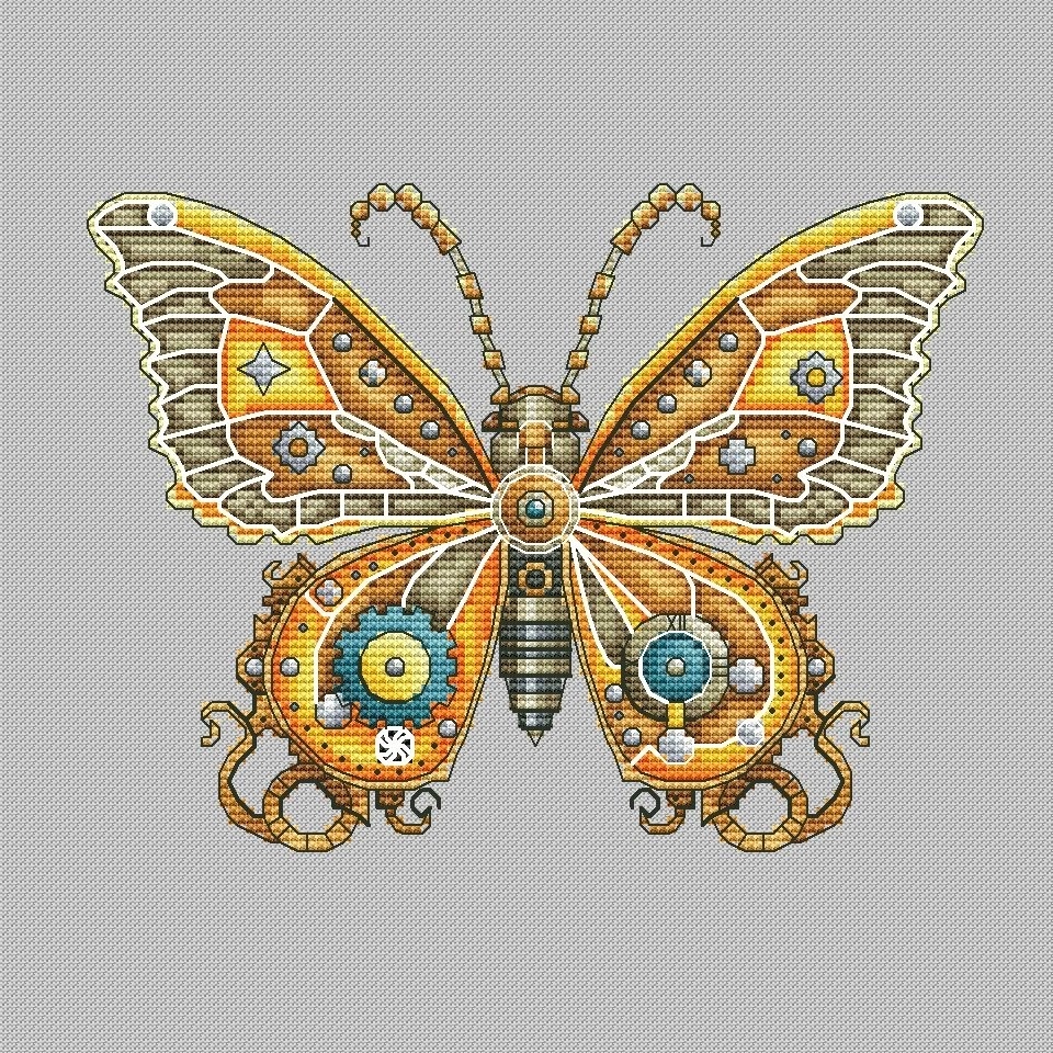 Butterfly Steampunk Cross Stitch Pattern фото 1