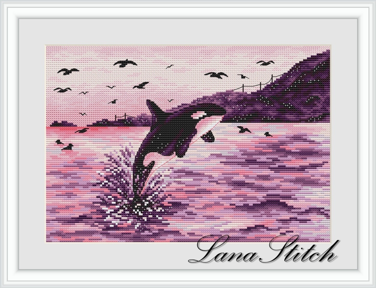 Orca at Sunset Cross Stitch Pattern фото 1