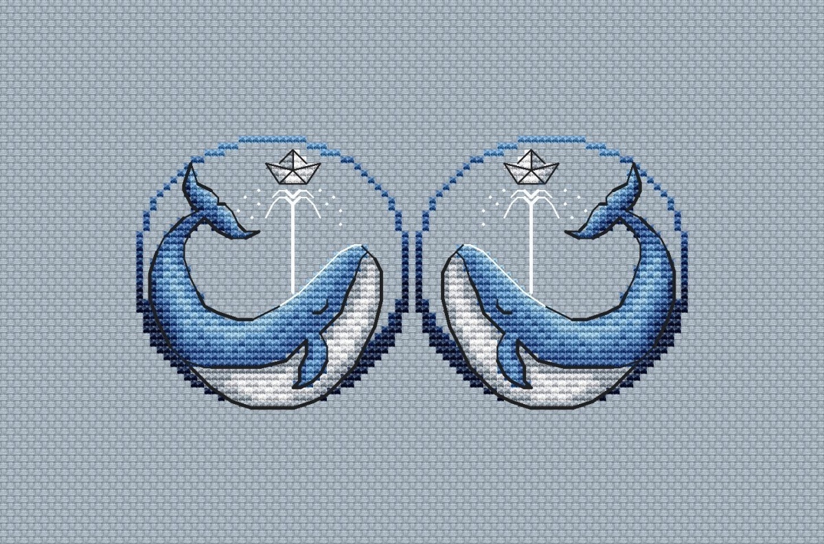 Silhouettes. Whale and Boat Cross Stitch Pattern фото 1