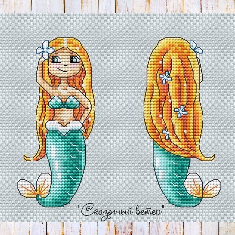 The Little Mermaid (Turquoise) Cross Stitch Pattern фото 1