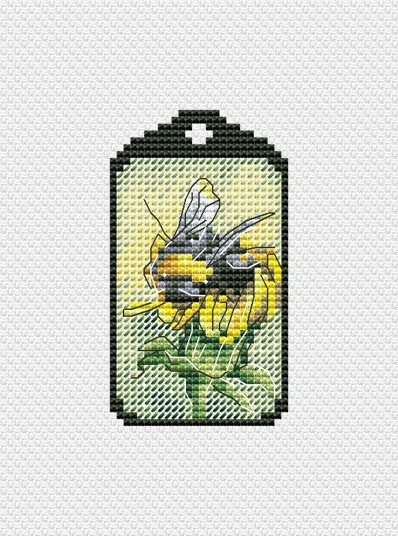 Bumblebee and Dandelion Keychain Cross Stitch Pattern фото 1