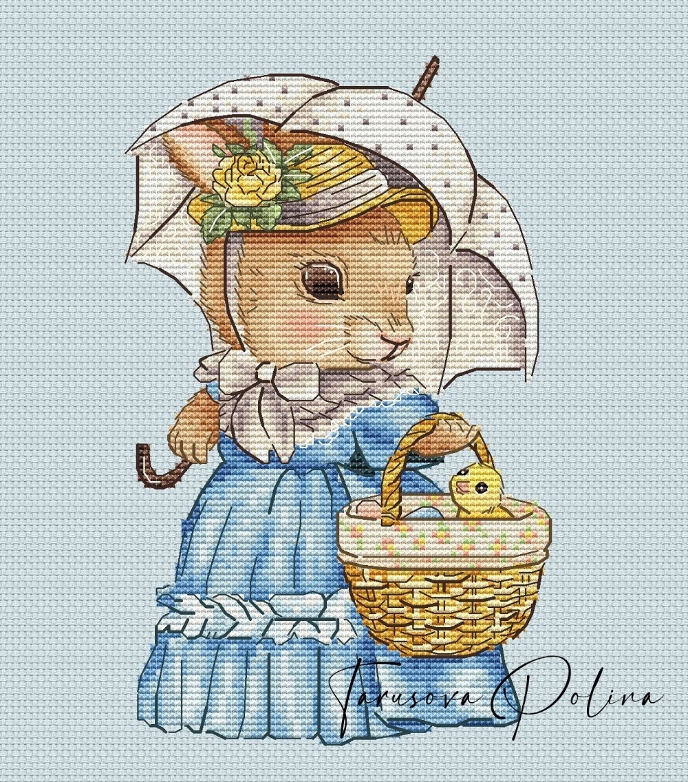 Easter Bunny. Lady with a Basket Cross Stitch Pattern фото 1