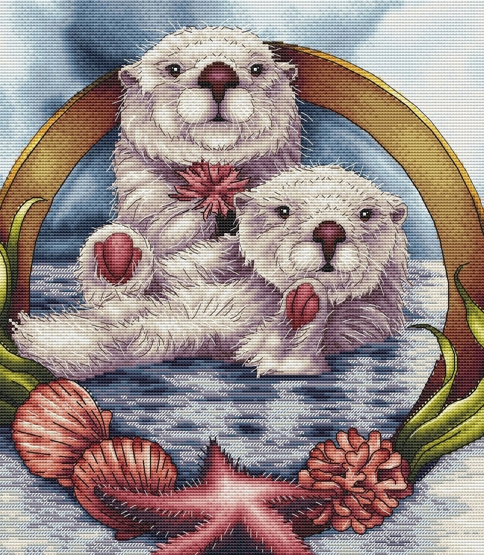 Forest Inhabitants. Otter Cubs Cross Stitch Pattern фото 1