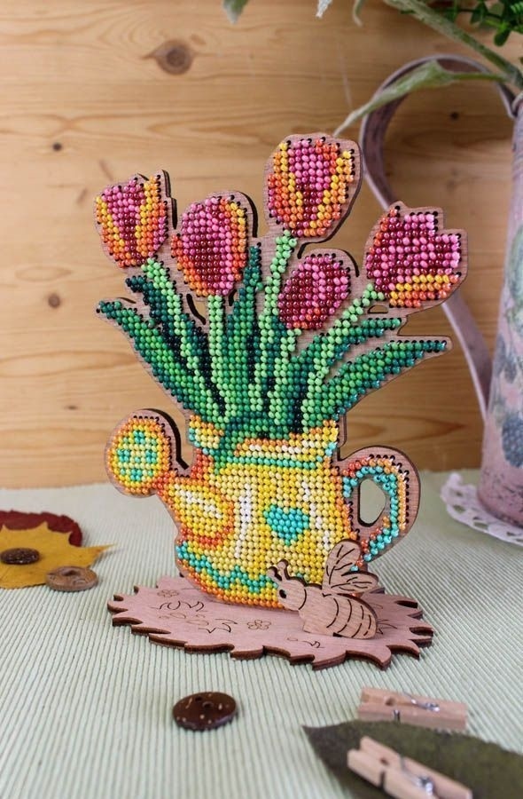 Watering Can with Tulips Bead Embroidery Kit фото 3
