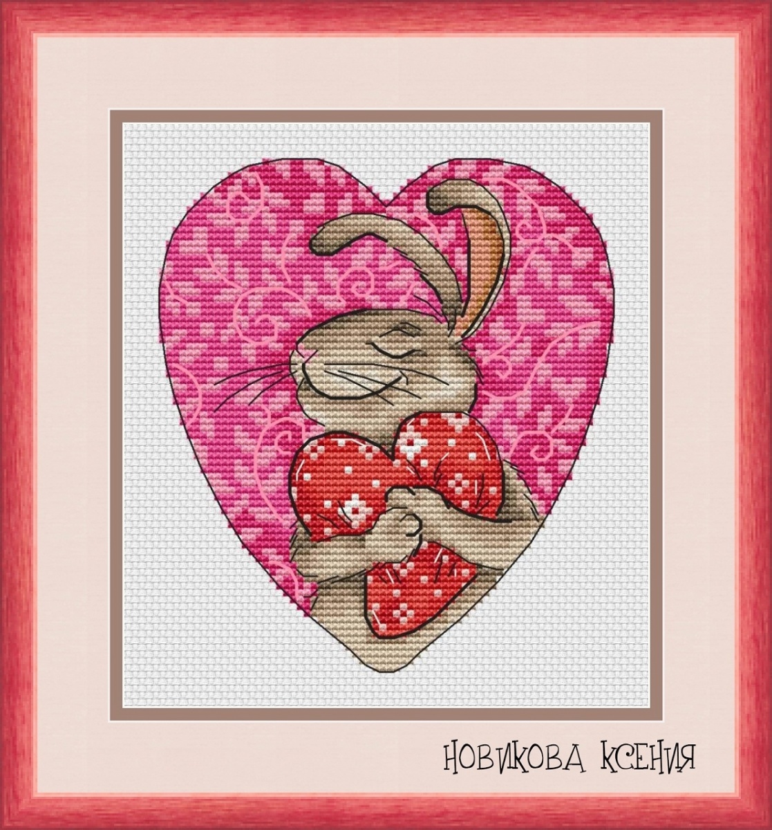 Bunny in Love Cross Stitch Pattern фото 1