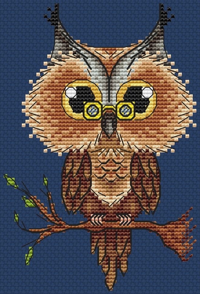 Owlet with Glasses Cross Stitch Pattern фото 1